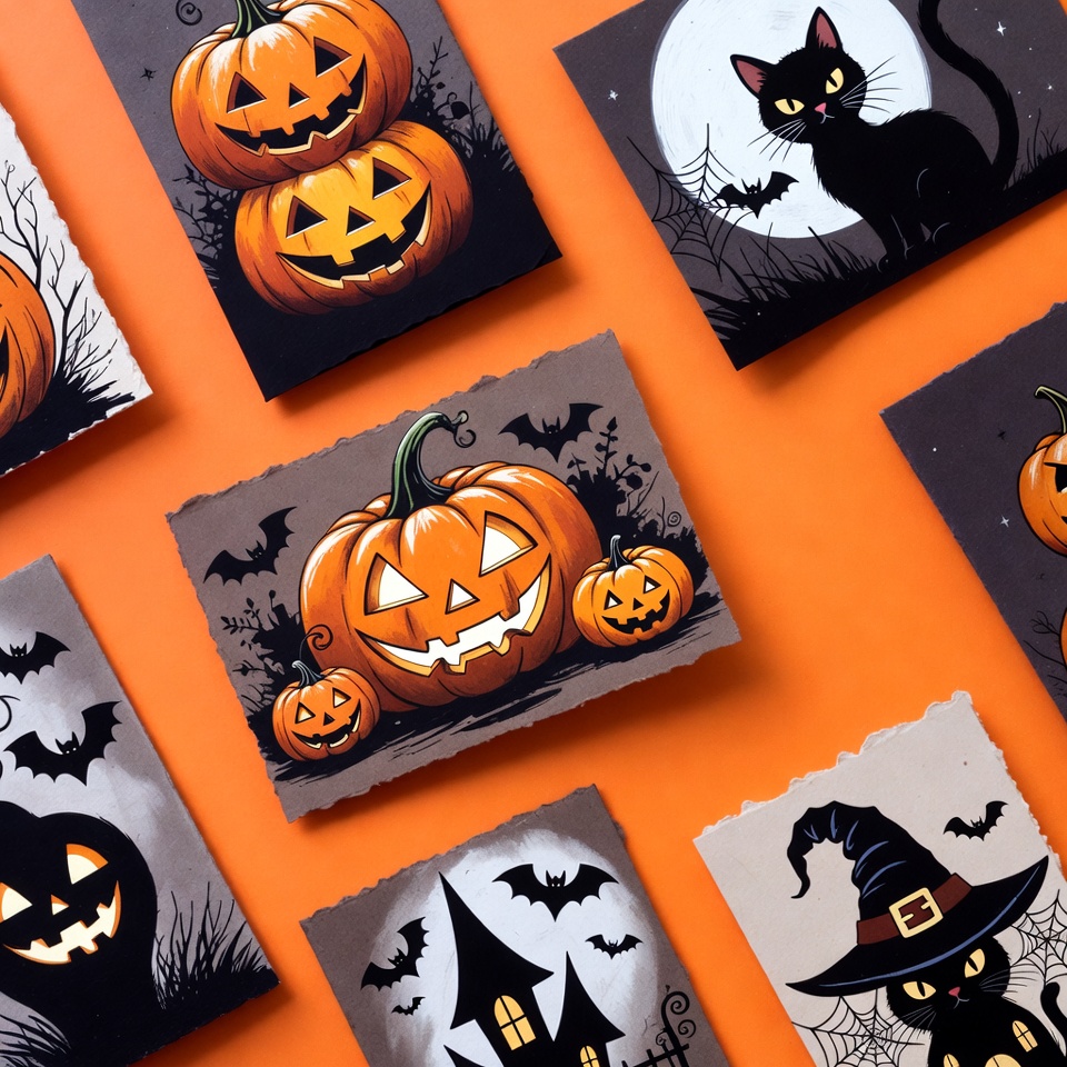 Halloween Clipart Cards with Pumpkins and Cats Halloween Clipart Cards with Pumpkins and Cats