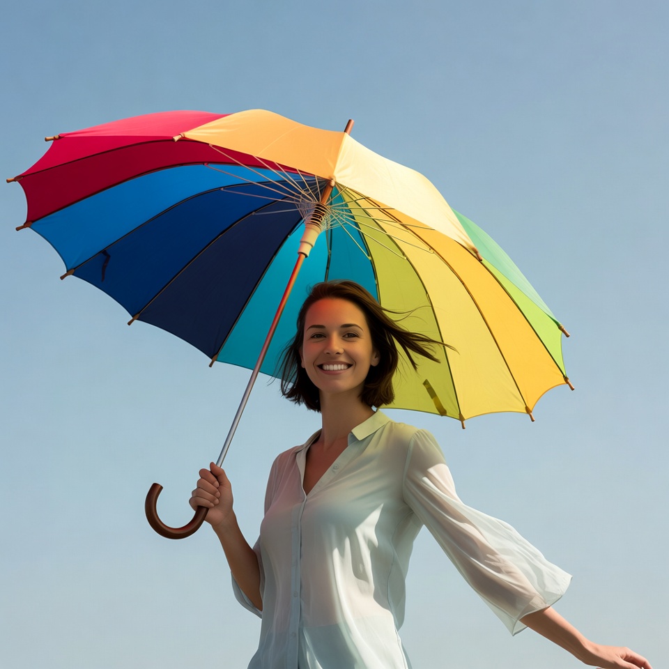 Woman holding colorful umbrella Woman holding colorful umbrella