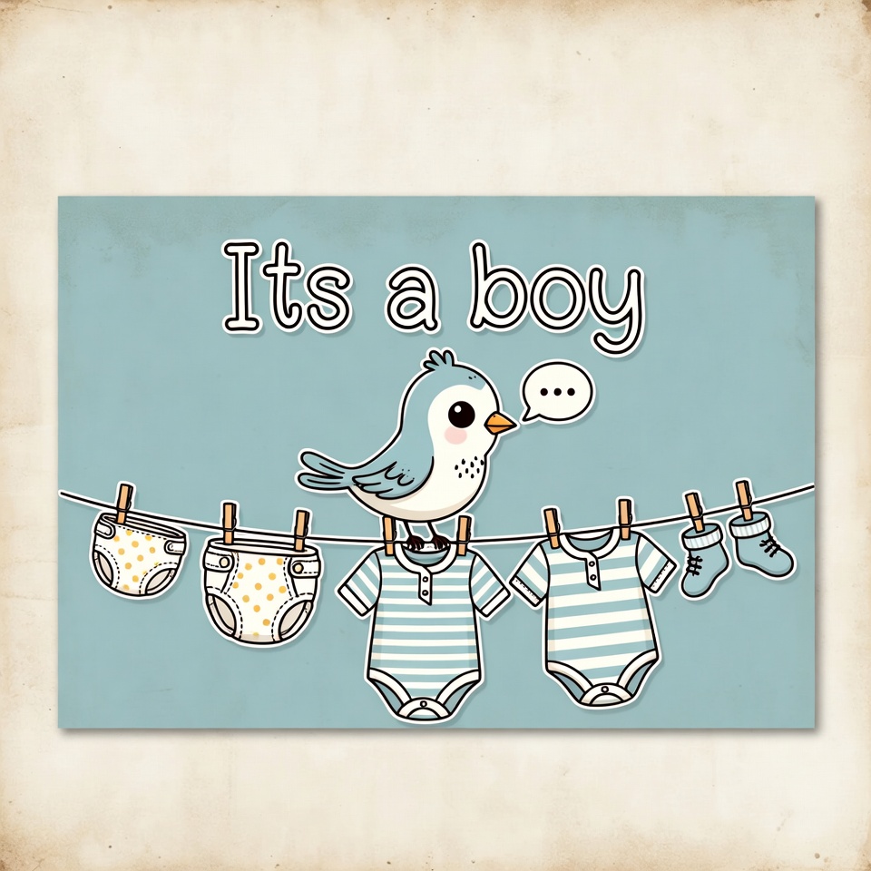 It's a Boy Baby Clothes Bird Illustration It's a Boy Baby Clothes Bird Illustration