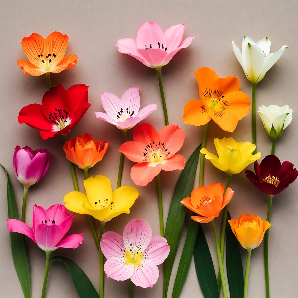 Colorful Tulips on Gray Background Colorful Tulips on Gray Background