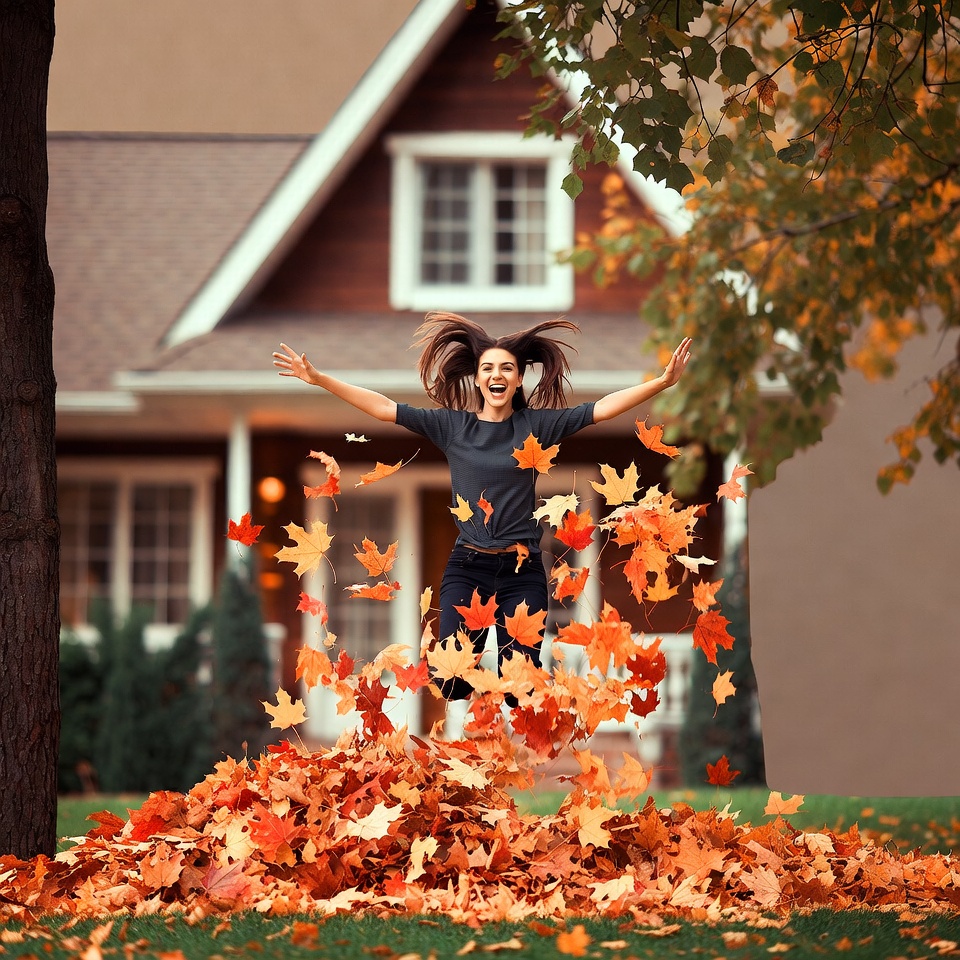 Woman jumping in autumn leaves Woman jumping in autumn leaves