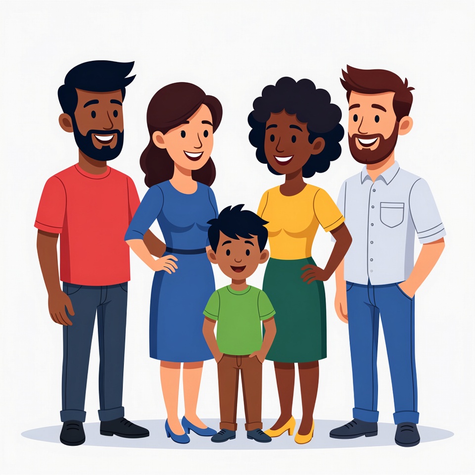 Diverse family standing together illustration Diverse family standing together illustration