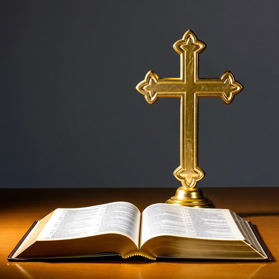 Open Bible with Golden Cross Open Bible with Golden Cross
