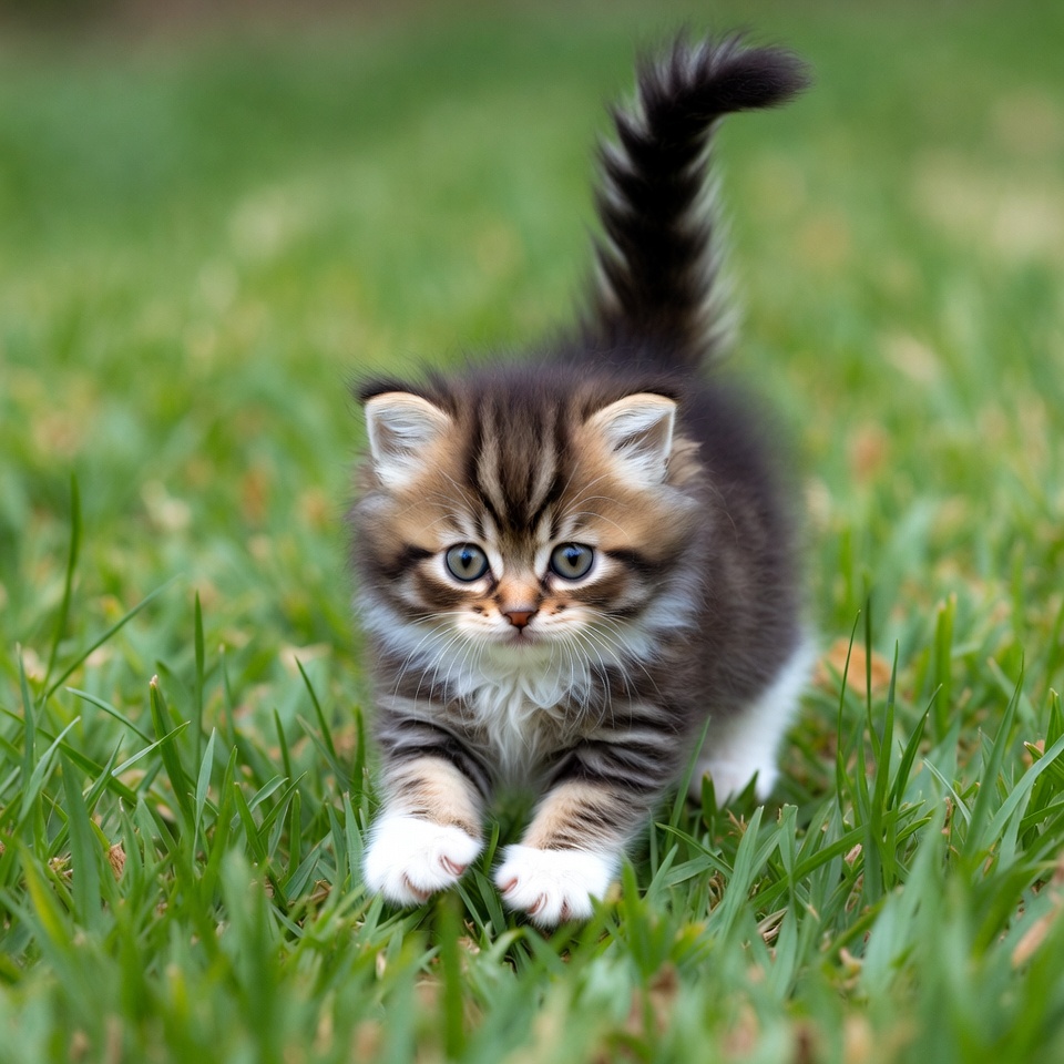 Kitten playing on green grass Kitten playing on green grass