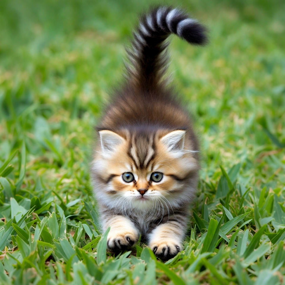 Kitten playing on green grass Kitten playing on green grass