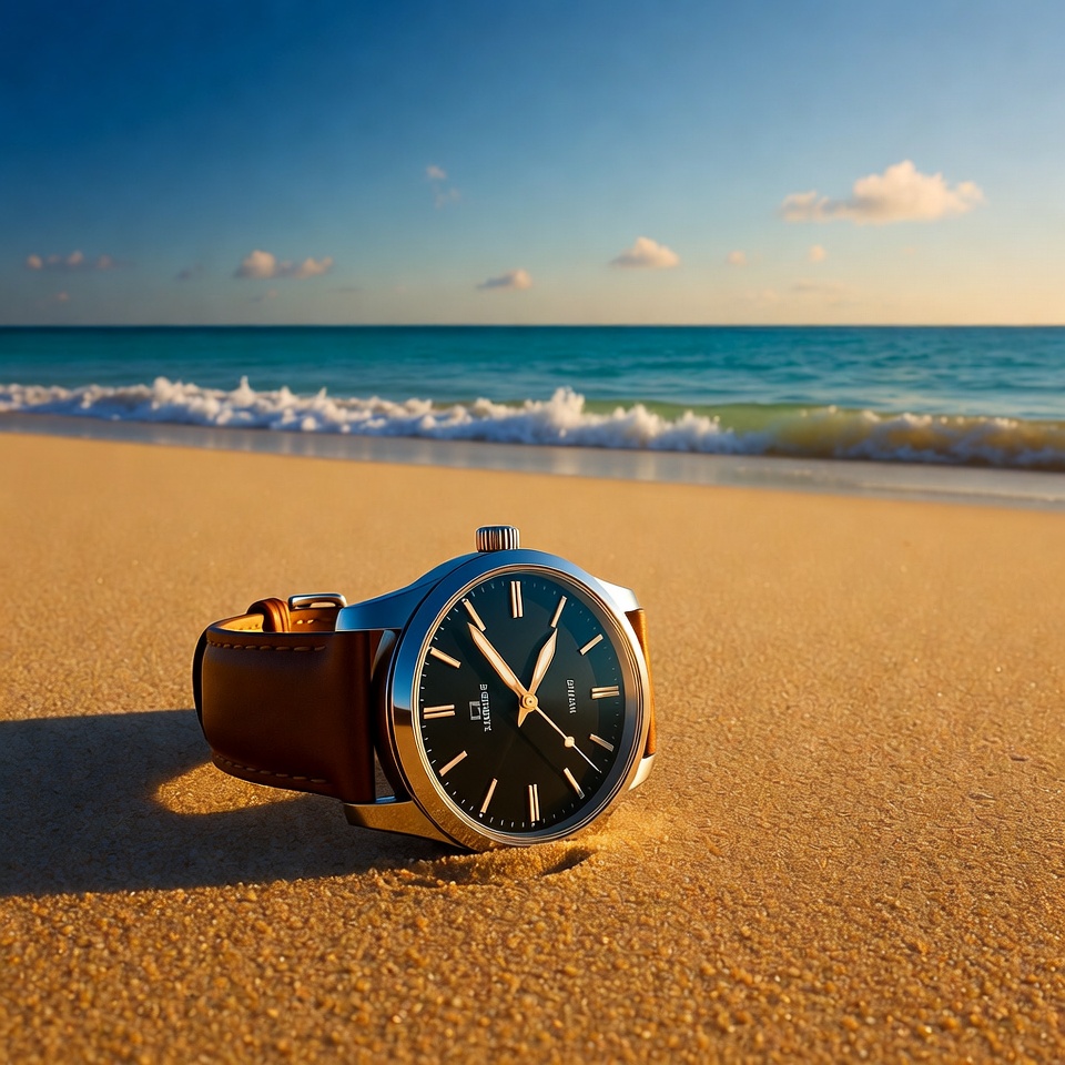 Luxury Watch on Beach Sand Luxury Watch on Beach Sand