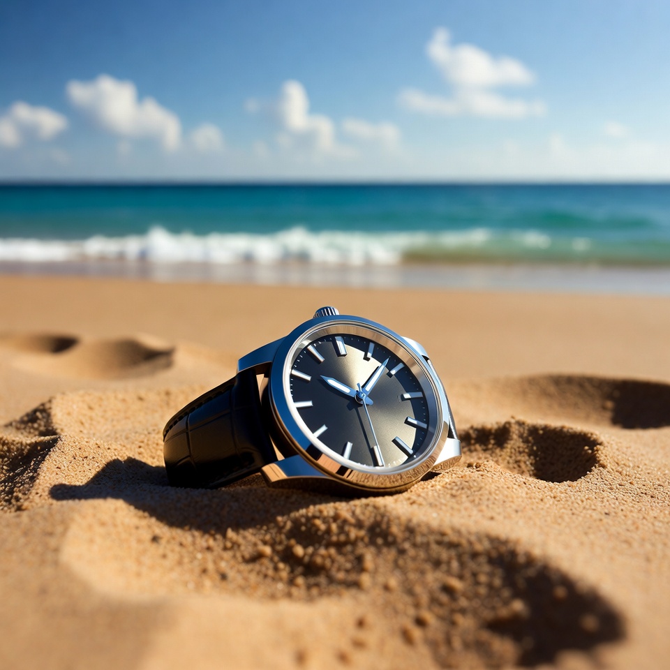 Luxury Watch on Beach Sand Luxury Watch on Beach Sand