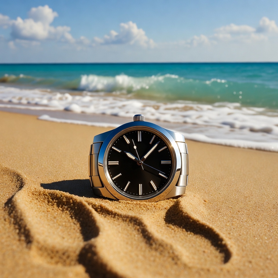 Luxury Watch on Beach Sand Luxury Watch on Beach Sand