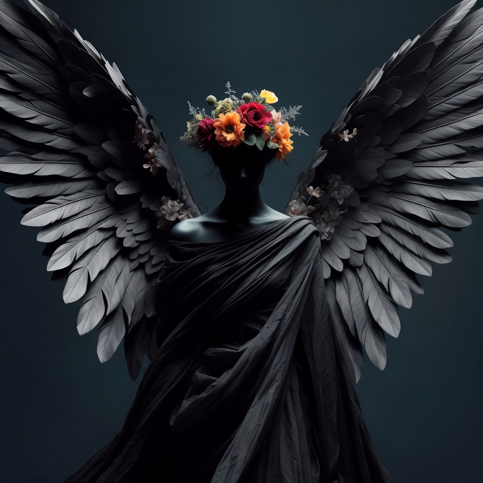 Woman with black wings and flower crown Woman with black wings and flower crown