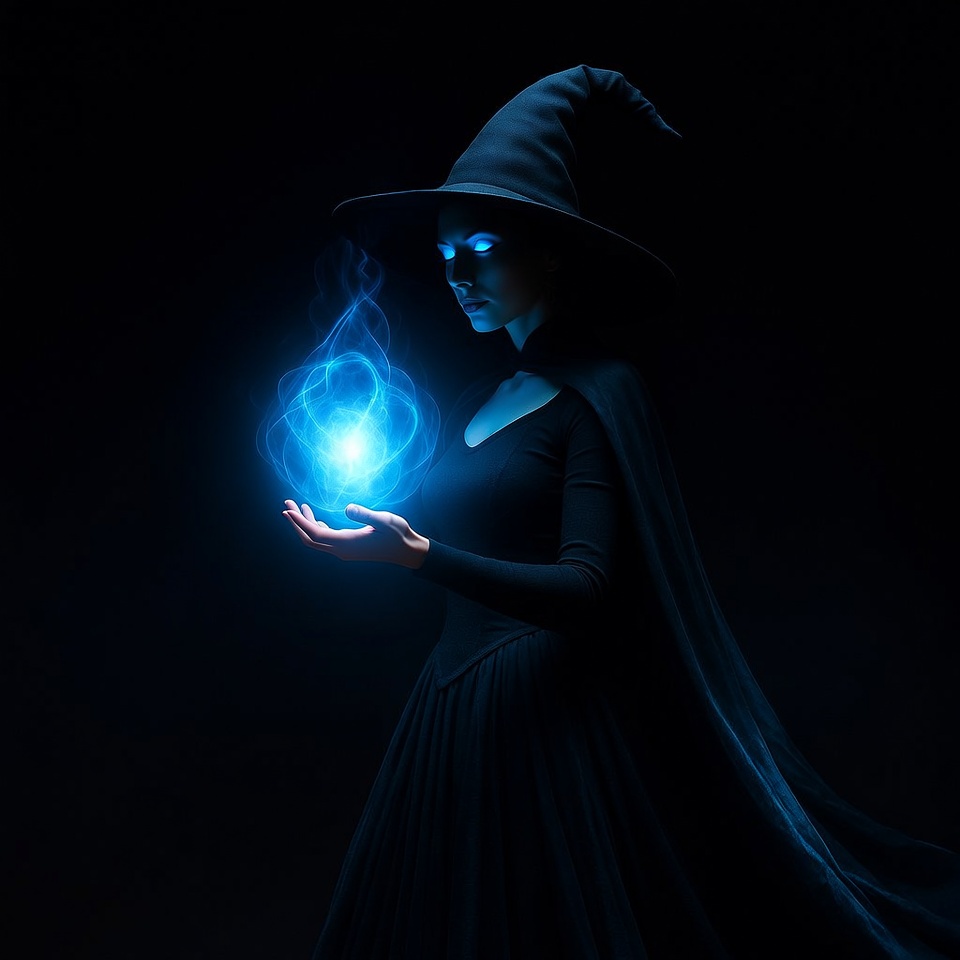 Witch casting blue magic spell Witch casting blue magic spell