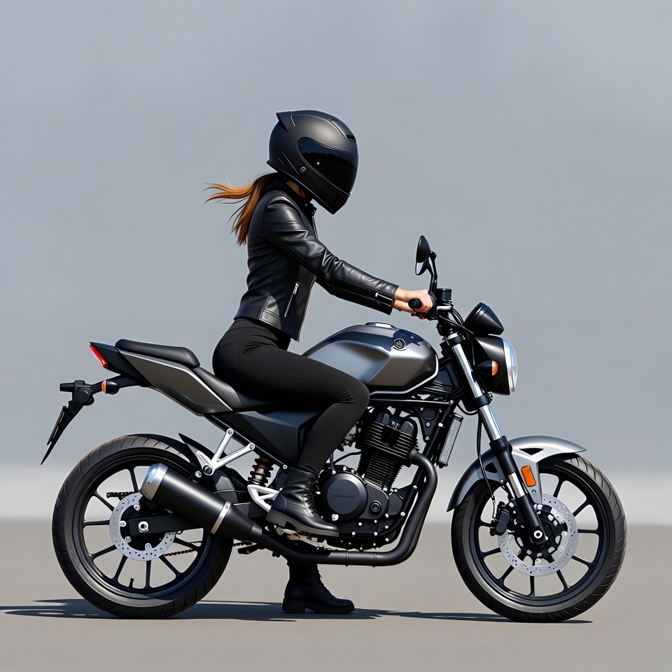 Woman riding black motorcycle Woman riding black motorcycle