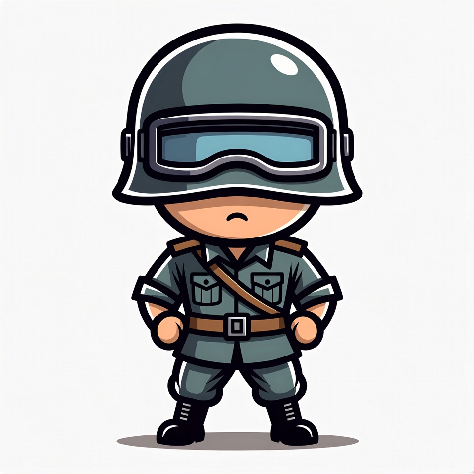 Cartoon Soldier Standing with Hands on Hips Cartoon Soldier Standing with Hands on Hips