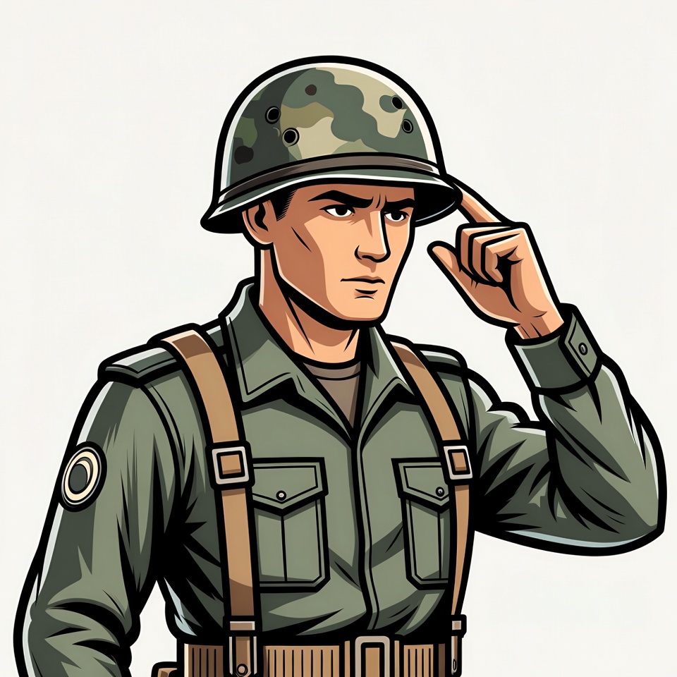 Soldier saluting in camouflage helmet Soldier saluting in camouflage helmet