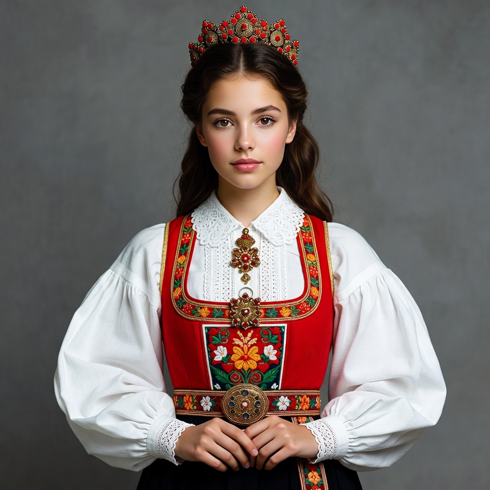 Girl in Norwegian folk dress with crown Girl in Norwegian folk dress with crown