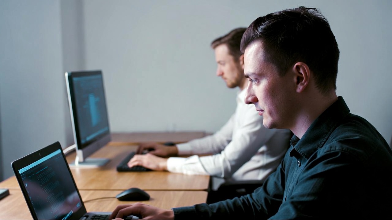 Two men working on computers Two men working on computers