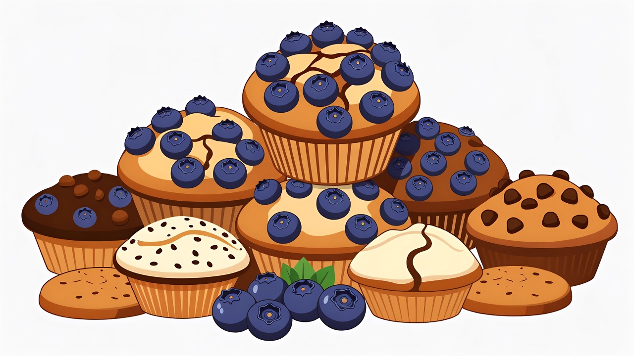Stack of Blueberry Muffins Illustration Stack of Blueberry Muffins Illustration