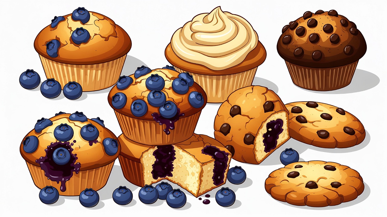 Blueberry Muffins and Cookies Illustration Blueberry Muffins and Cookies Illustration