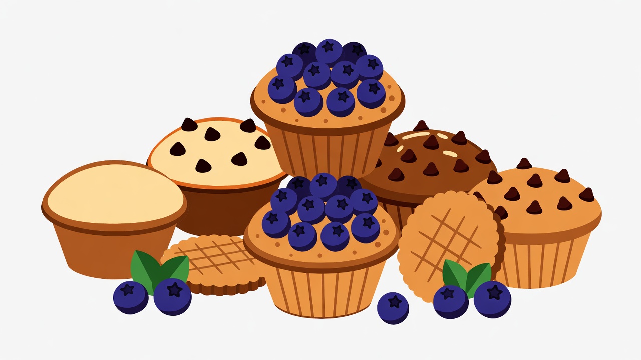Blueberry Muffins and Waffles Illustration Blueberry Muffins and Waffles Illustration