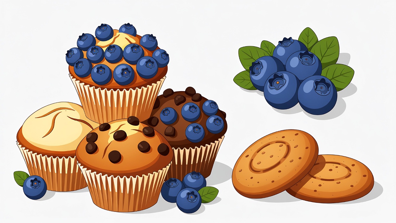 Blueberry Muffins and Cookies Illustration Blueberry Muffins and Cookies Illustration