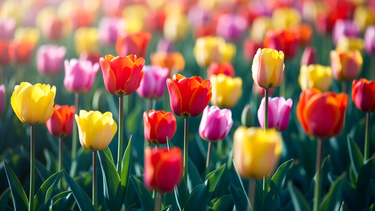Colorful Tulip Field Blooming Colorful Tulip Field Blooming