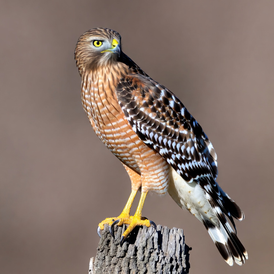 Red-shouldered Hawk Perched on Stump Red-shouldered Hawk Perched on Stump
