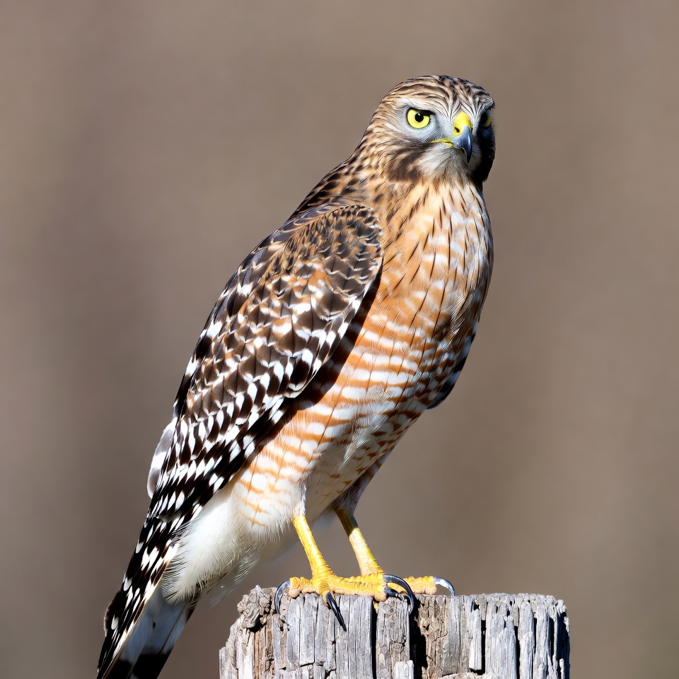Red-shouldered Hawk on Wooden Post Red-shouldered Hawk on Wooden Post