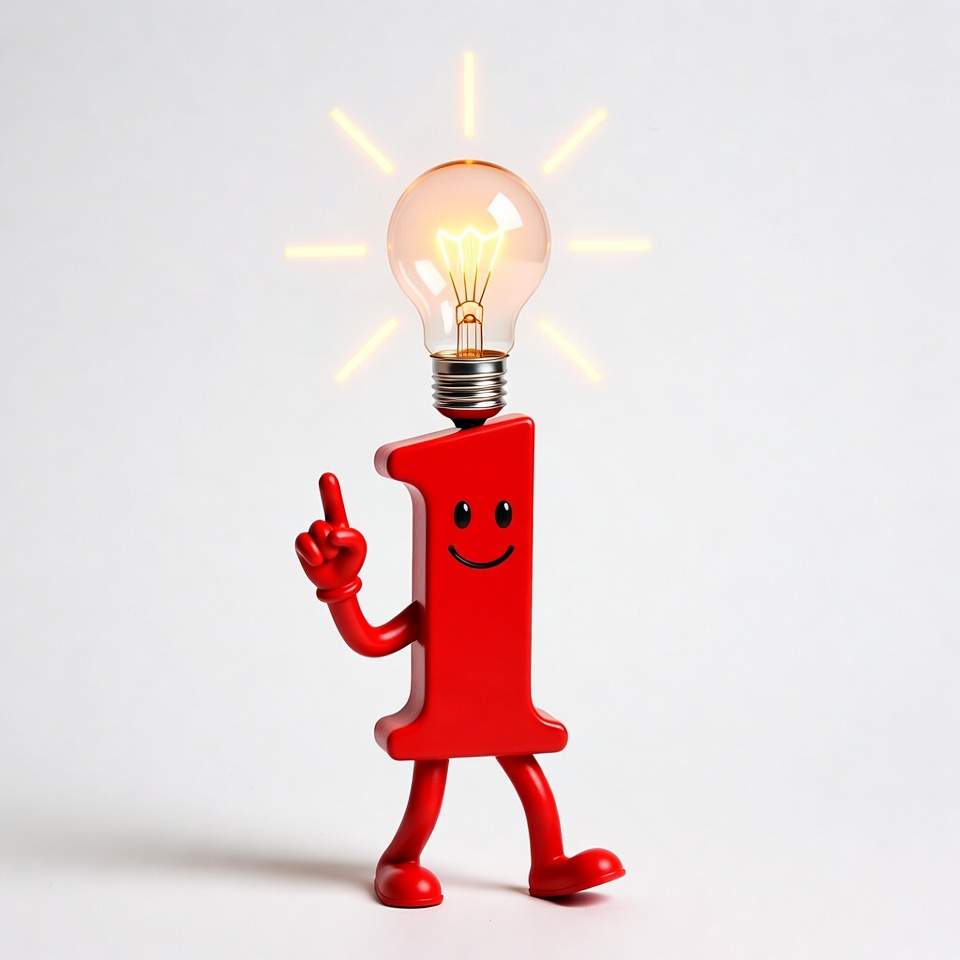 Red Number 1 Character with Lightbulb Red Number 1 Character with Lightbulb