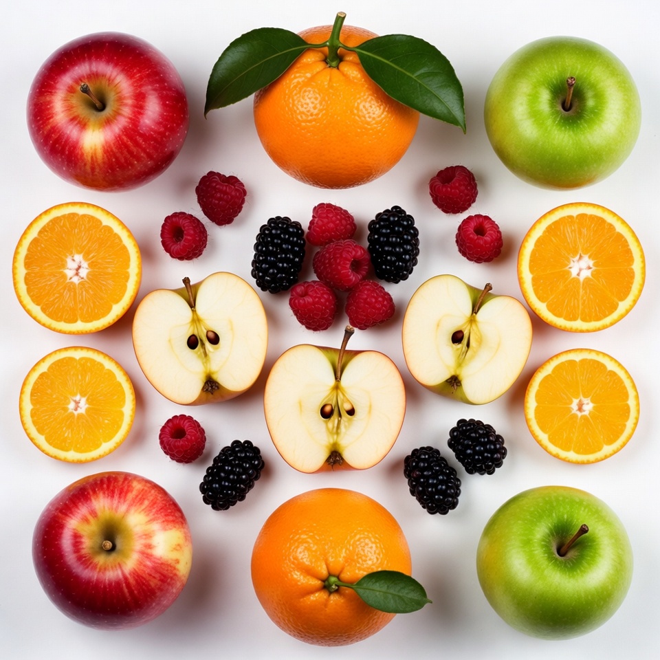 Fresh Fruits Arranged on White Background Fresh Fruits Arranged on White Background
