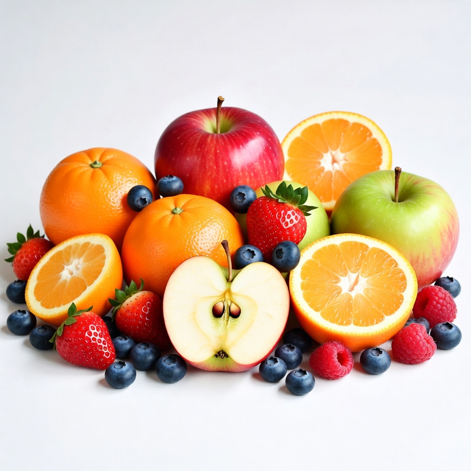 Fresh Mixed Fruits on White Background Fresh Mixed Fruits on White Background