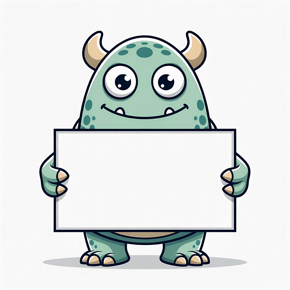 Cute green monster holding blank sign Cute green monster holding blank sign