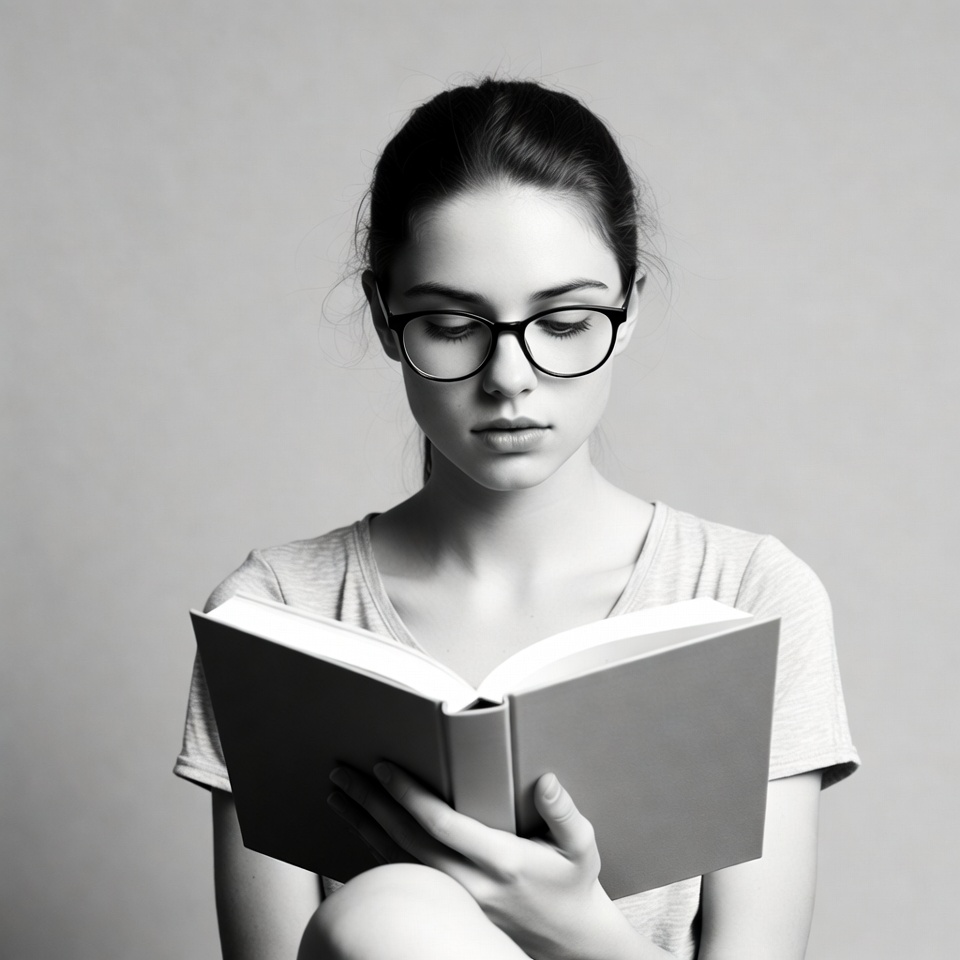 Woman reading book in glasses Woman reading book in glasses
