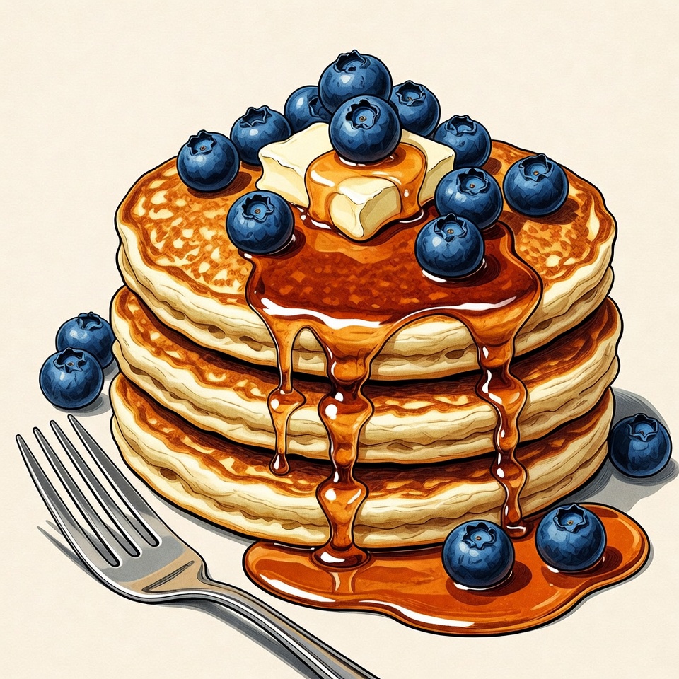 Stack of Pancakes with Blueberries and Syrup Stack of Pancakes with Blueberries and Syrup