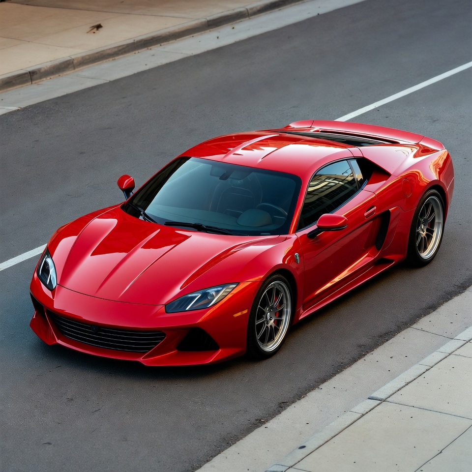 Red sports car on street Red sports car on street