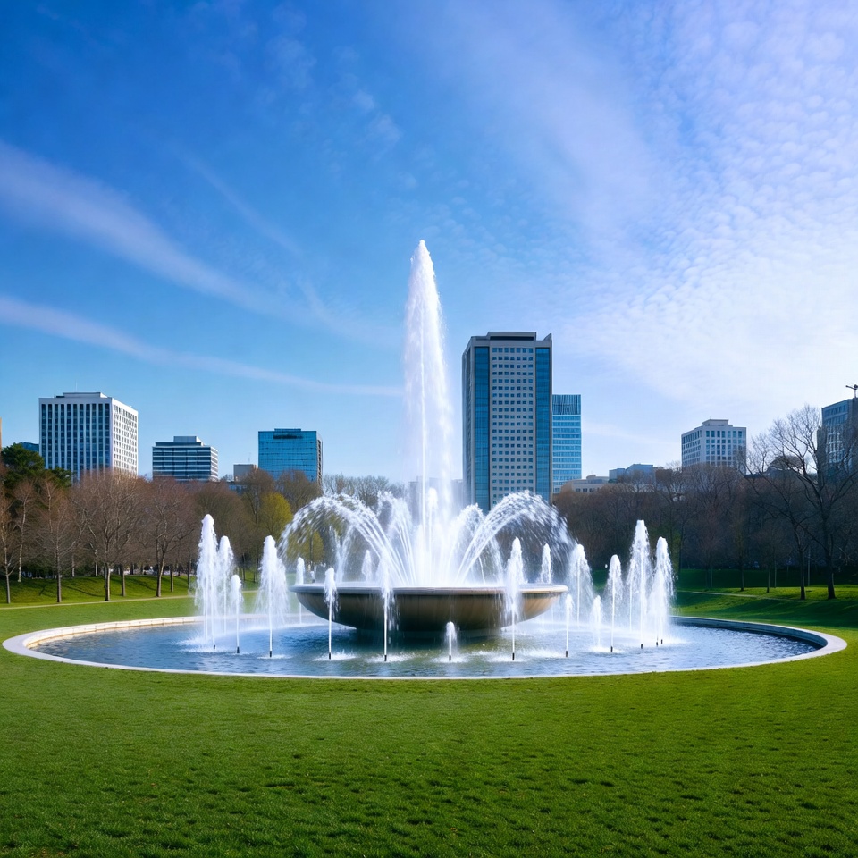 Fountain spraying water in city park Fountain spraying water in city park