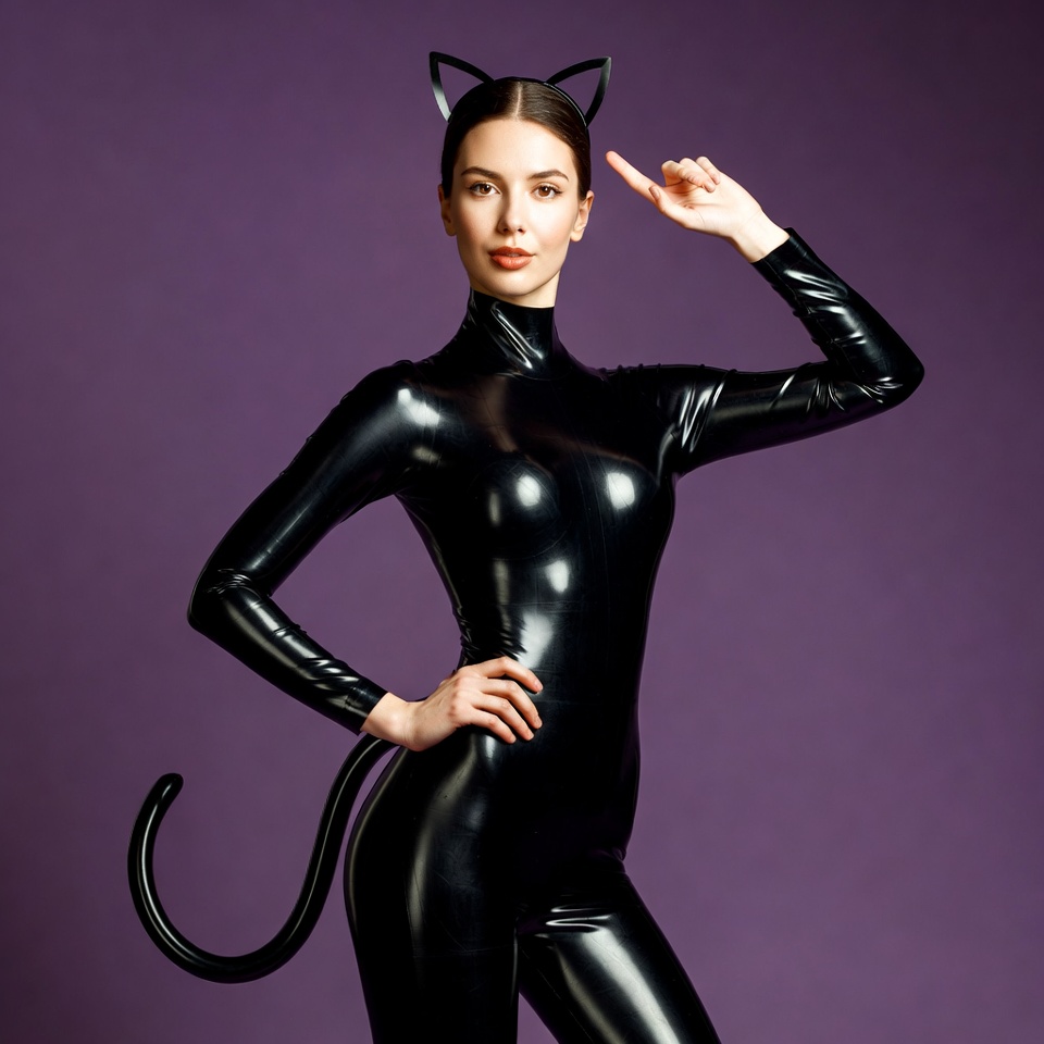 Woman in black latex cat costume Woman in black latex cat costume