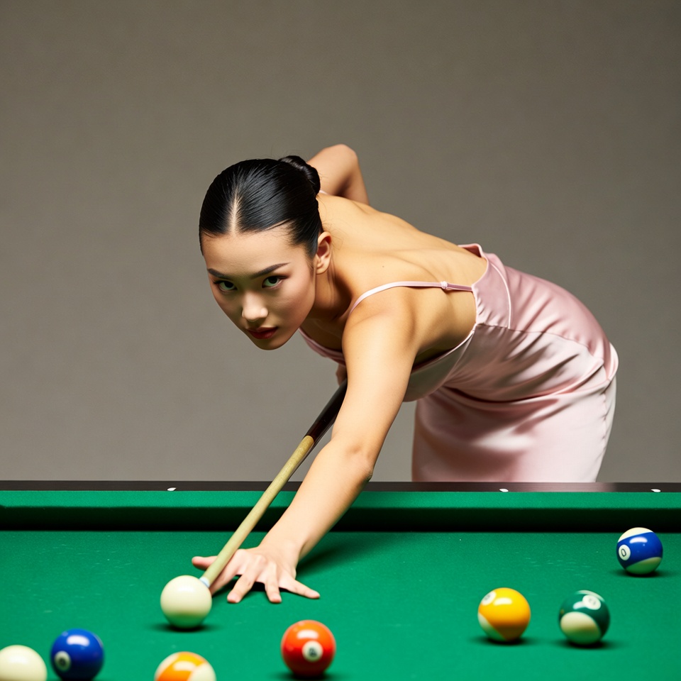 Asian woman playing pool Asian woman playing pool