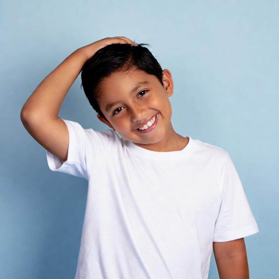 Smiling boy hand on head Smiling boy hand on head