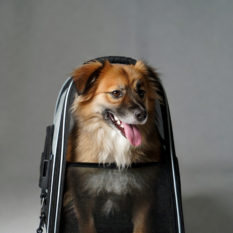 Pomeranian dog in pet carrier Pomeranian dog in pet carrier