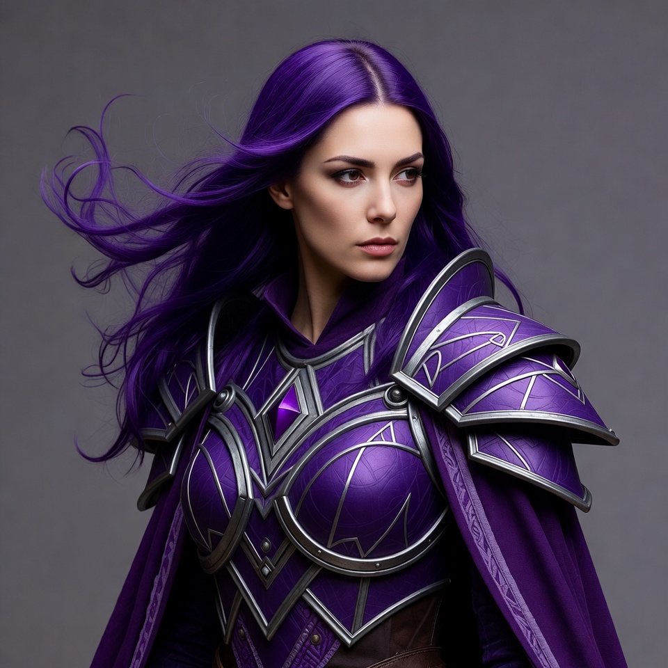 Purple-haired woman in fantasy armor Purple-haired woman in fantasy armor