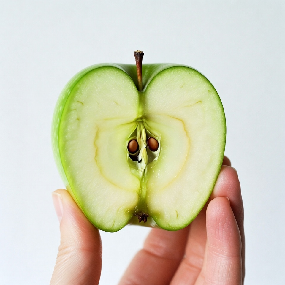 Hand holding sliced green apple Hand holding sliced green apple