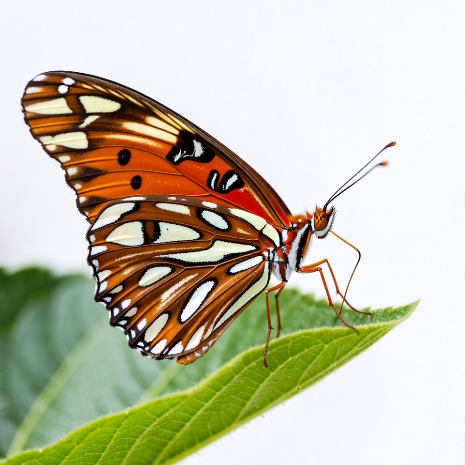 Orange butterfly on green leaf Orange butterfly on green leaf