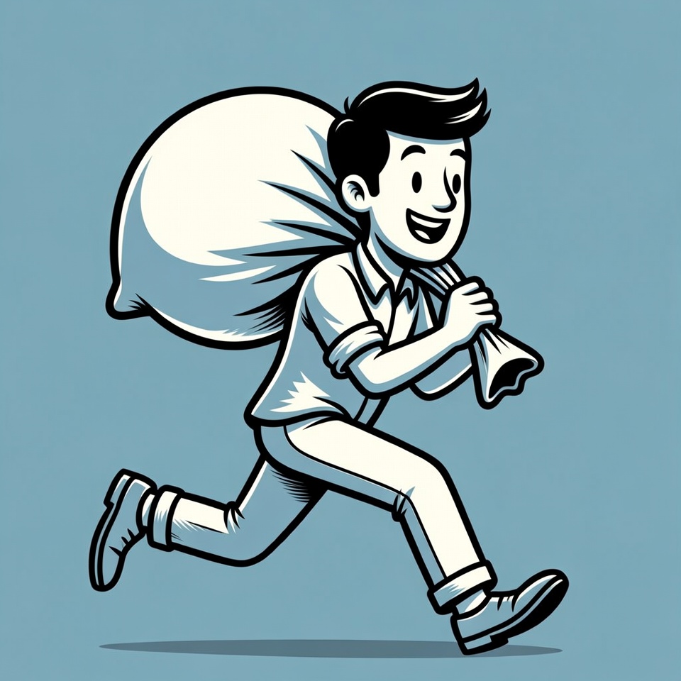 Cartoon man running with sack Cartoon man running with sack