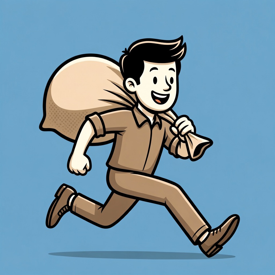Cartoon man running with sack Cartoon man running with sack