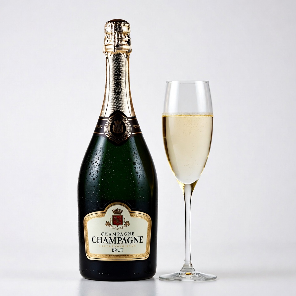 Champagne Brut Bottle and Wine Glass Champagne Brut Bottle and Wine Glass