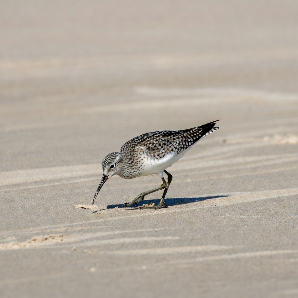 Sanderling foraging on beach sand Sanderling foraging on beach sand