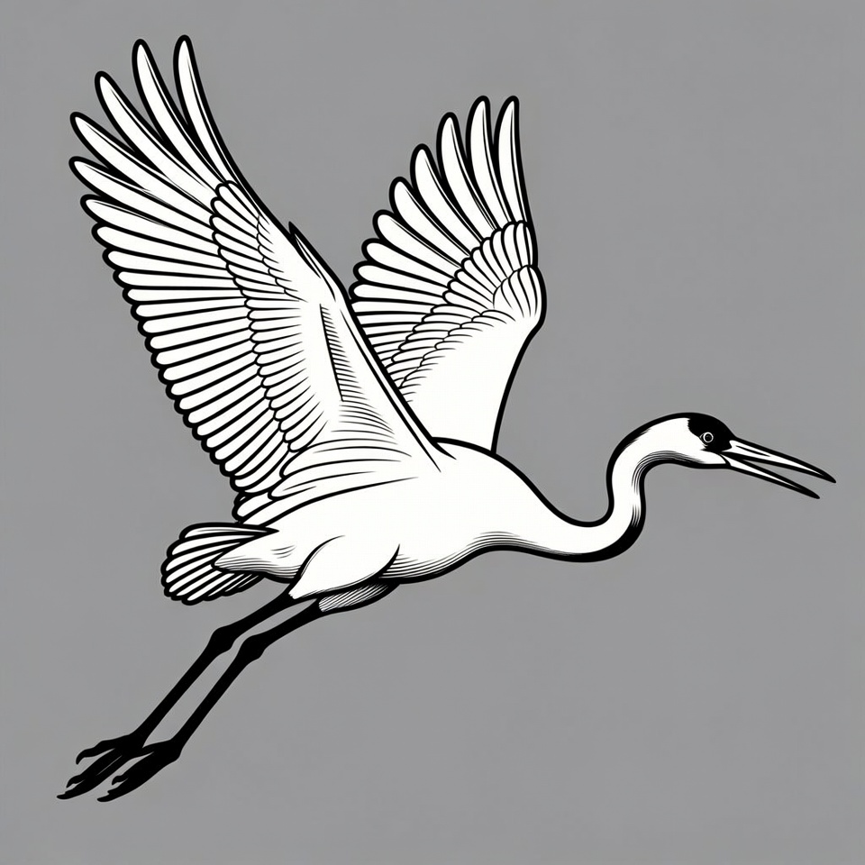 Flying white heron illustration Flying white heron illustration