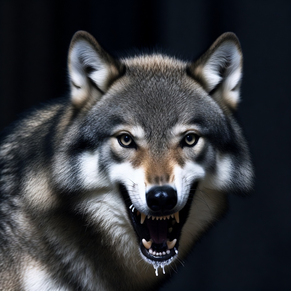Gray Wolf Growling with Open Mouth Gray Wolf Growling with Open Mouth