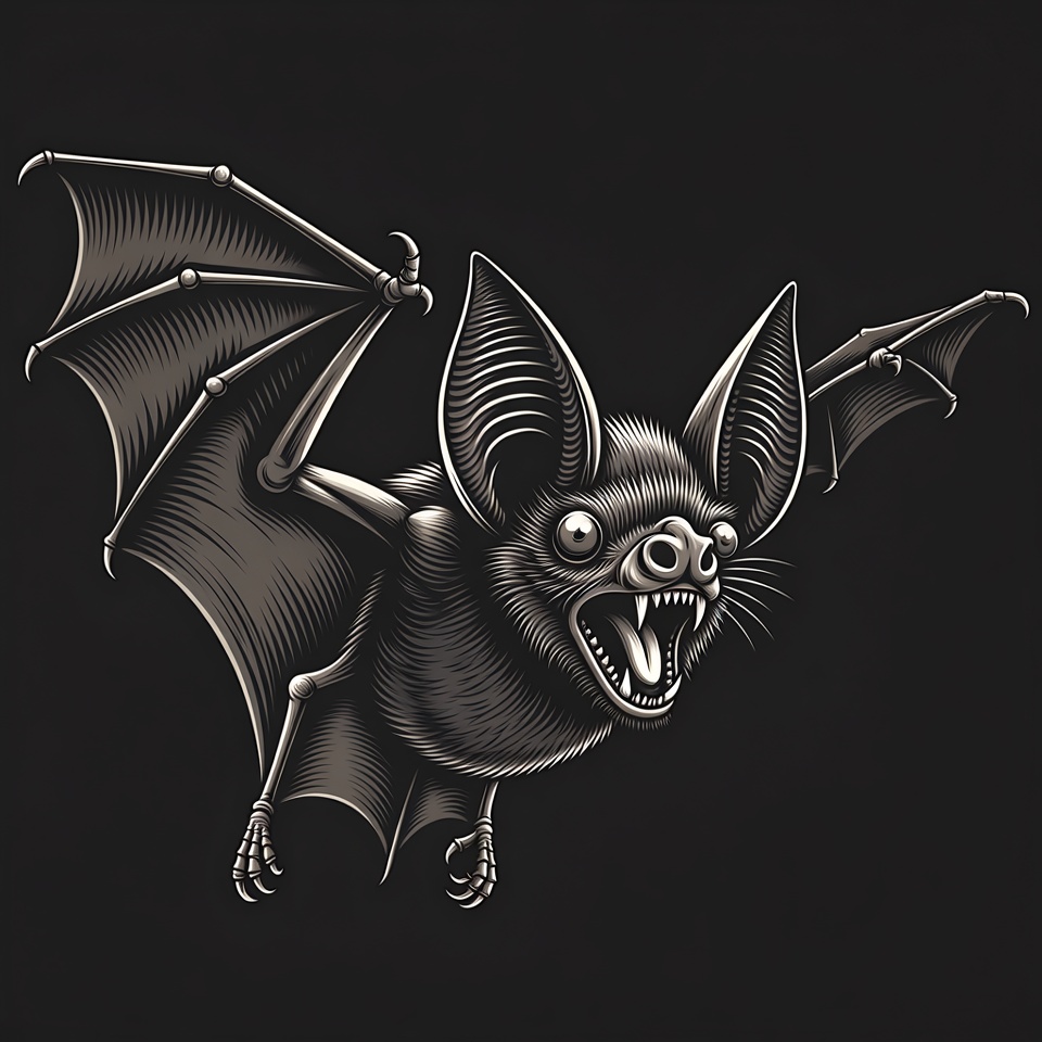 Flying Bat Illustration with Open Wings Flying Bat Illustration with Open Wings