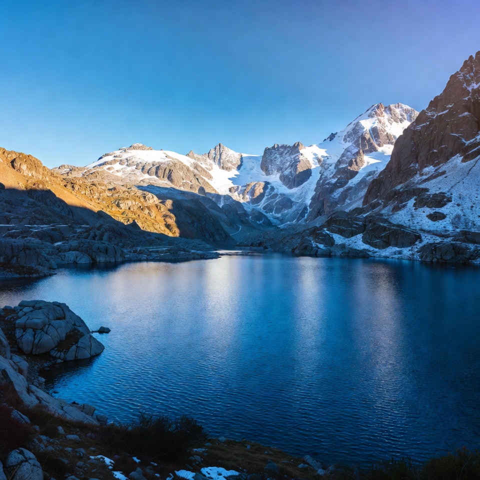 Snowy Mountains and Alpine Lake Snowy Mountains and Alpine Lake