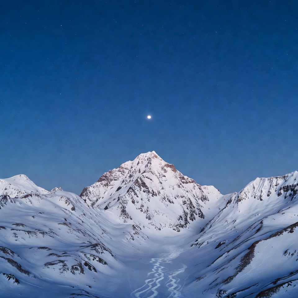 Snowy Mountain Peak Under Starry Sky Snowy Mountain Peak Under Starry Sky